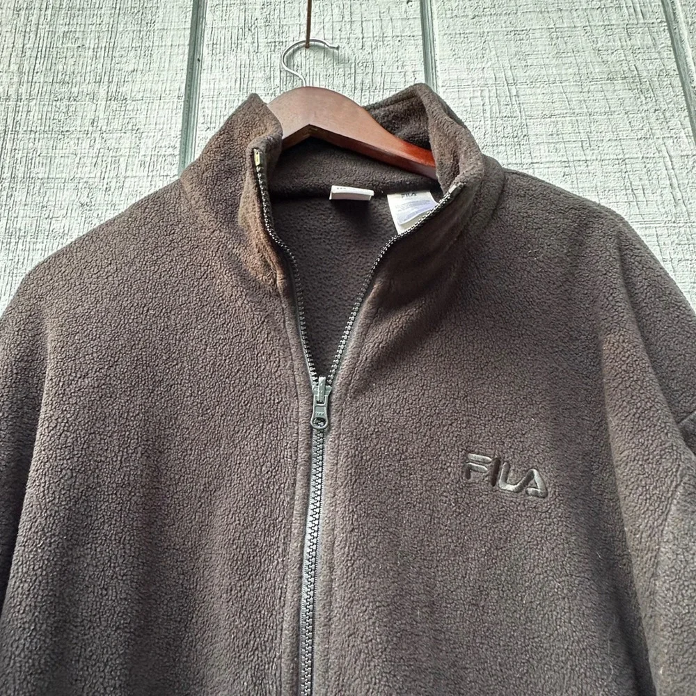 FILA Fleece Jacket Mens Large Full‎ Zip Mock Neck Coat Gray Performance